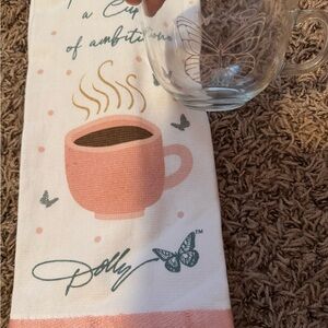 Dolly Parton Coffee Mug and Towel Set - Pink and Clear